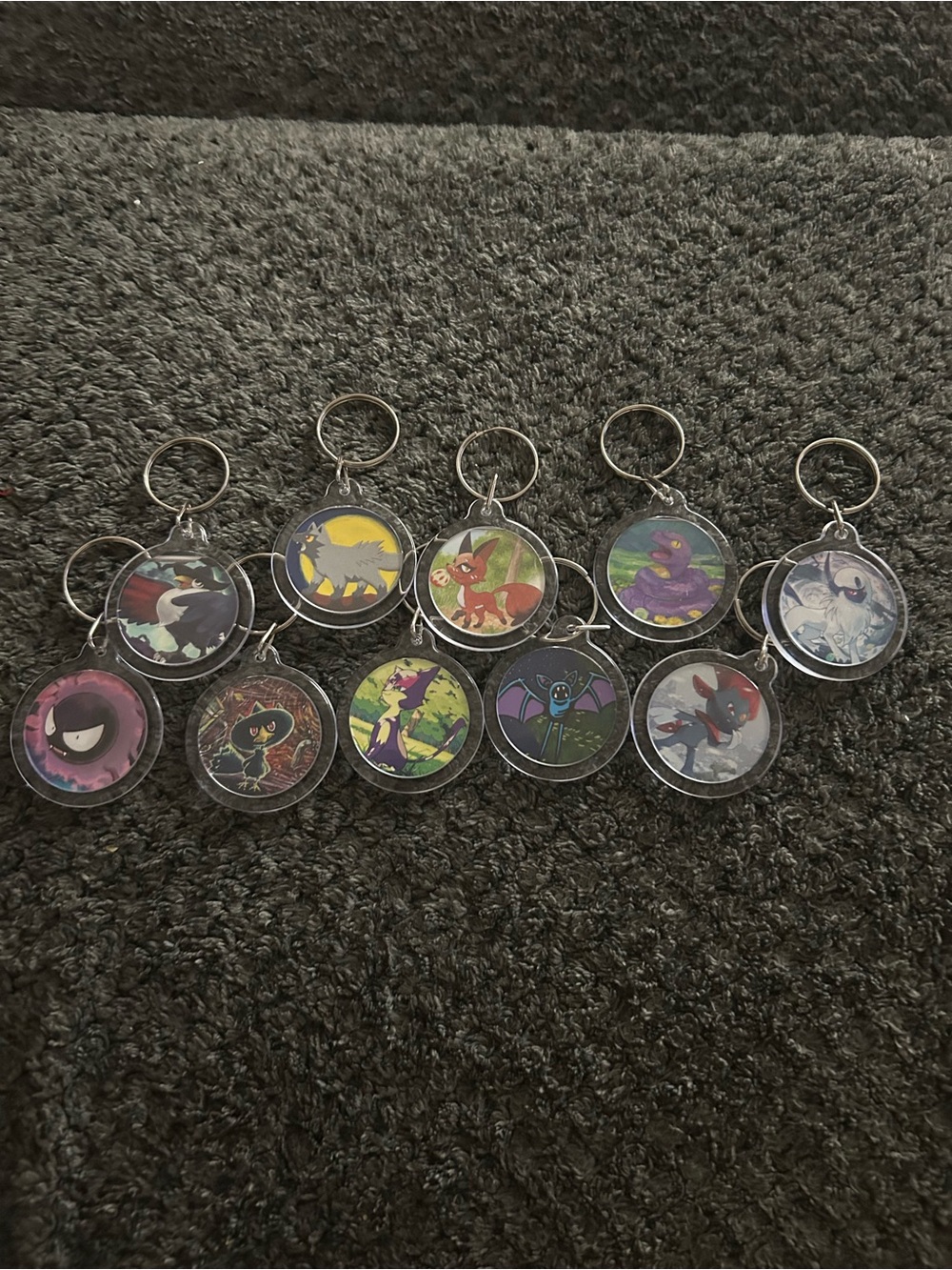 Hand Crafted clear acrylic Pokemon-style character keychain - multicolor